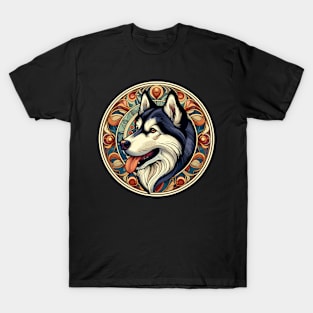 Husky Dog Lovers Art Nouveau Style - Siberian Husky T-Shirt